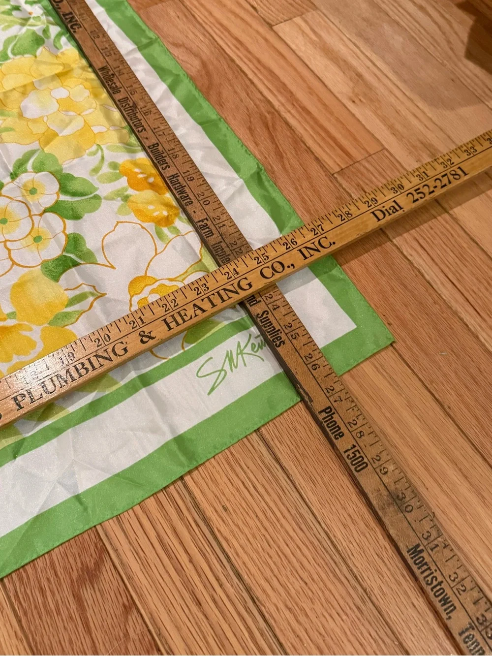 Avon Made in Japan Floral Square Silk Scarf in Yellow, Green & Pink